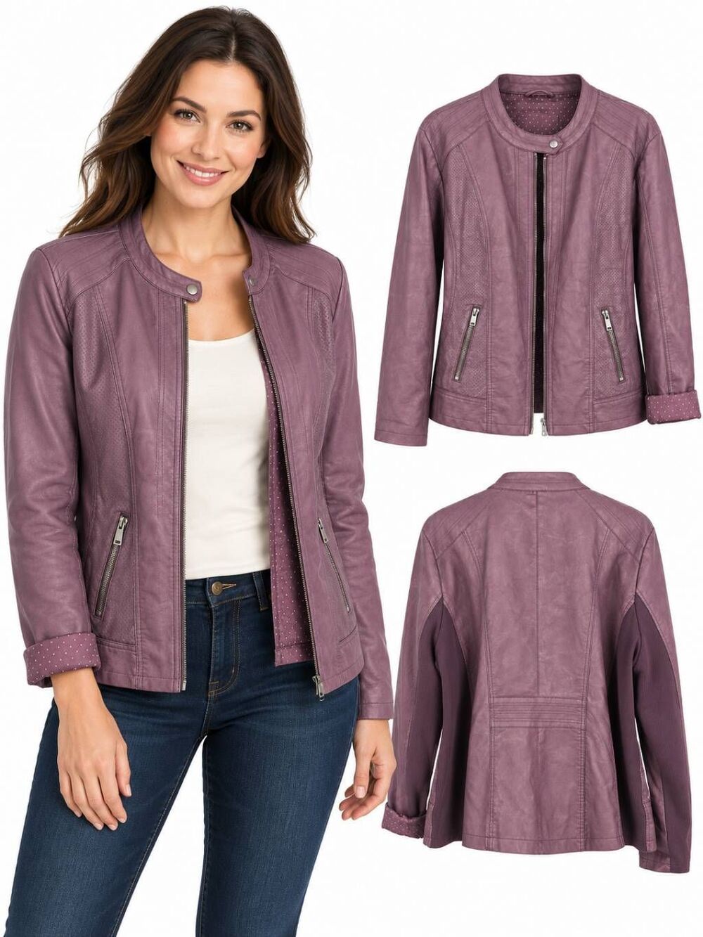 Maurices Plum Purple 3x Plus Faux Leather Moto Jacket Stretch Panels